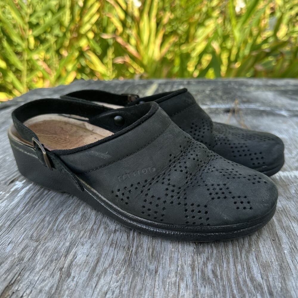 Fly Flot Slingback Mules Sz 38 US 7 or 7.5 Black Leather Clog Italian Shoes 950